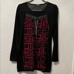Elegant Black and Red Tunic Top